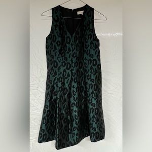 LOFT animal print cocktail dress green with black pattern